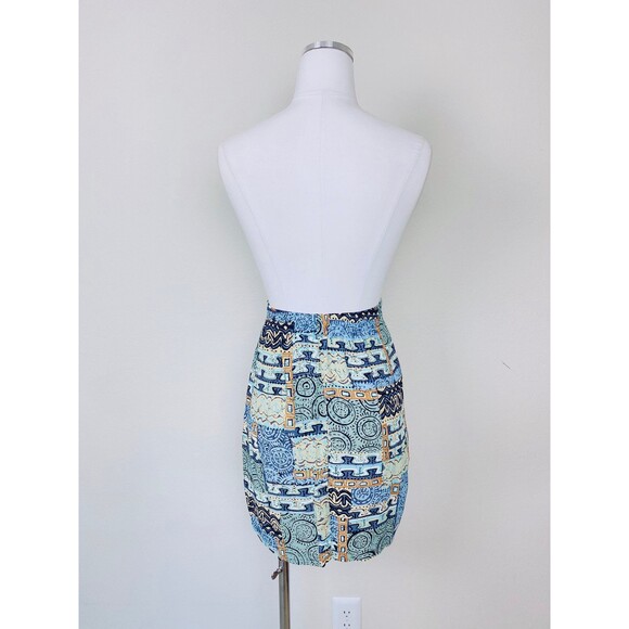 1990s Vintage Blue Southwestern Sarong Skirt Set / 90s Rayon Cocoon Jacket 10 - Picture 8 of 10